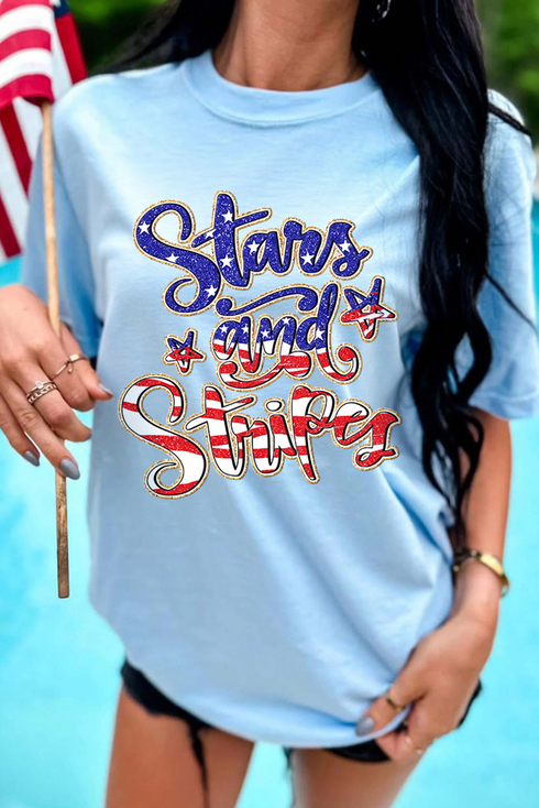 Star And Stripe Graphic Print Oversized Tee