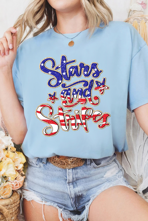 Star And Stripe Graphic Print Oversized Tee