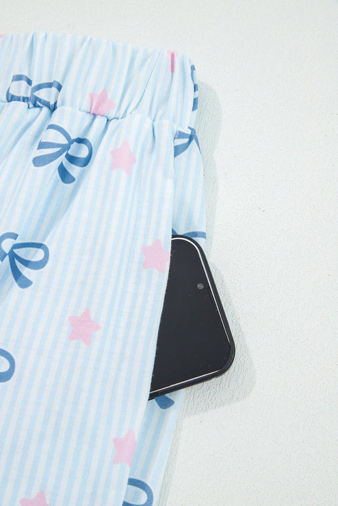 Star And Stripe Print Bow Detail Two Piece Lounge Set