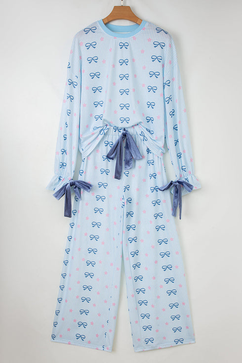 Star And Stripe Print Bow Detail Two Piece Lounge Set