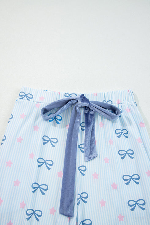 Star And Stripe Print Bow Detail Two Piece Lounge Set