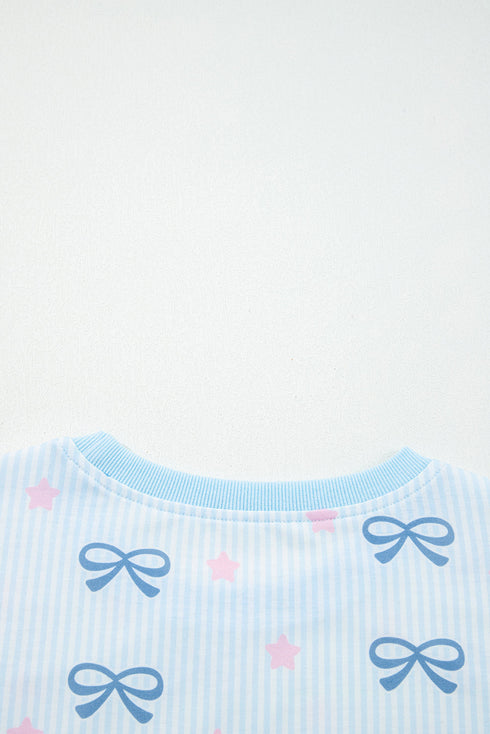 Star And Stripe Print Bow Detail Two Piece Lounge Set