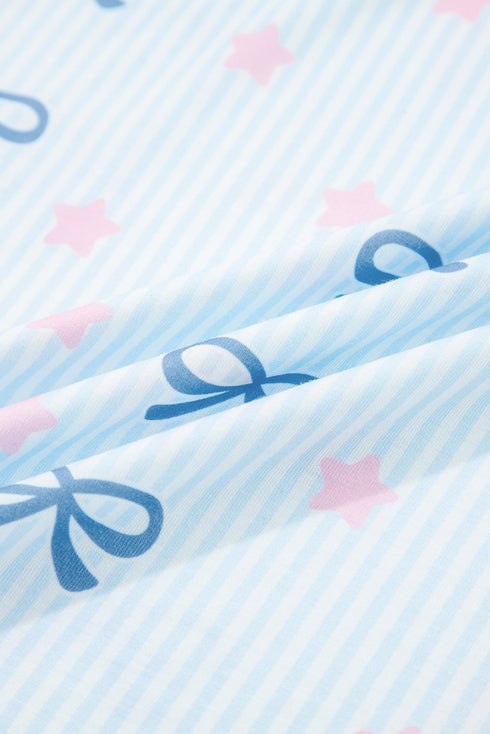 Star And Stripe Print Bow Detail Two Piece Lounge Set