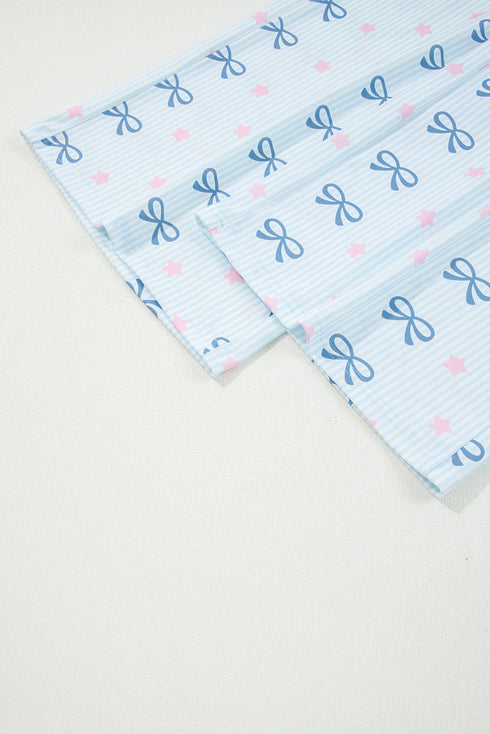 Star And Stripe Print Bow Detail Two Piece Lounge Set