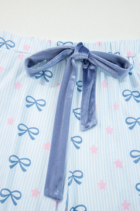 Star And Stripe Print Bow Detail Two Piece Lounge Set