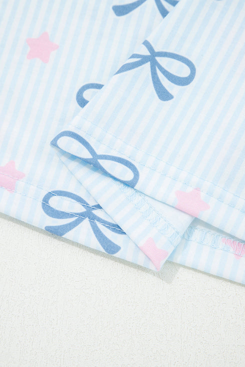 Star And Stripe Print Bow Detail Two Piece Lounge Set
