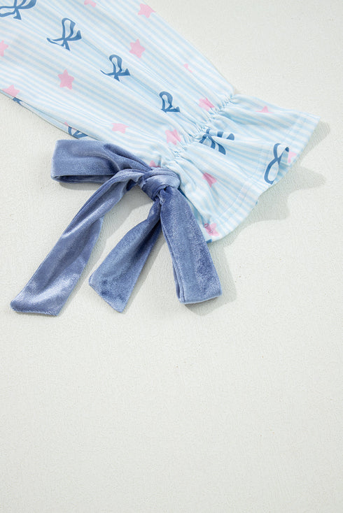 Star And Stripe Print Bow Detail Two Piece Lounge Set