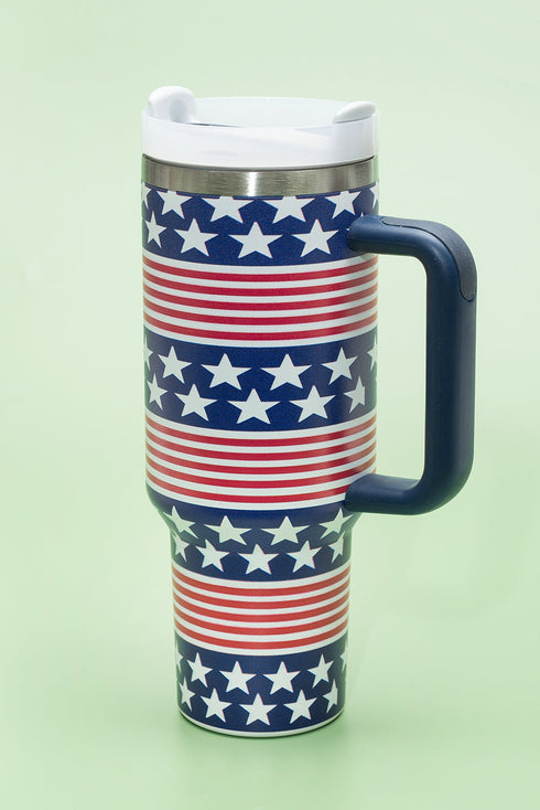 Star And Stripe Print Large Alloy Handled Tumbler