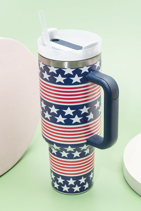 Star And Stripe Print Large Alloy Handled Tumbler
