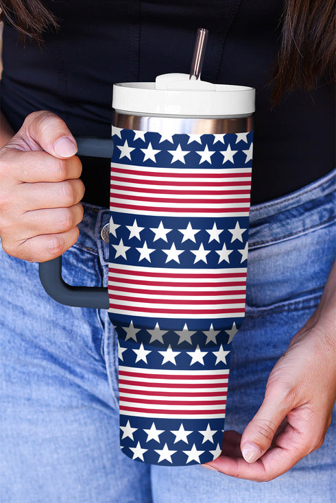 Star And Stripe Print Large Alloy Handled Tumbler