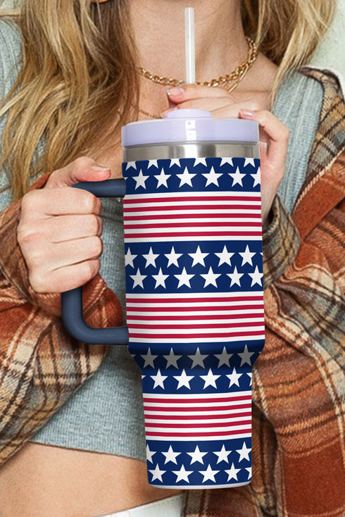 Star And Stripe Print Large Alloy Handled Tumbler