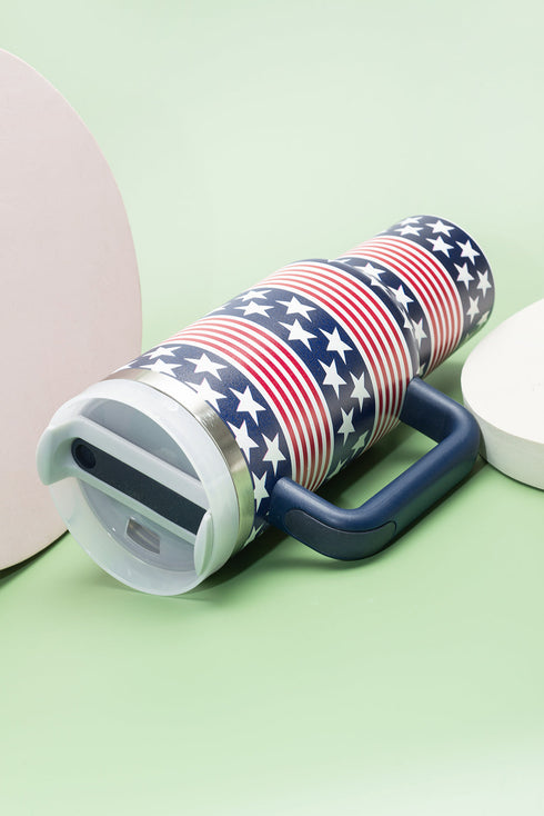 Star And Stripe Print Large Alloy Handled Tumbler