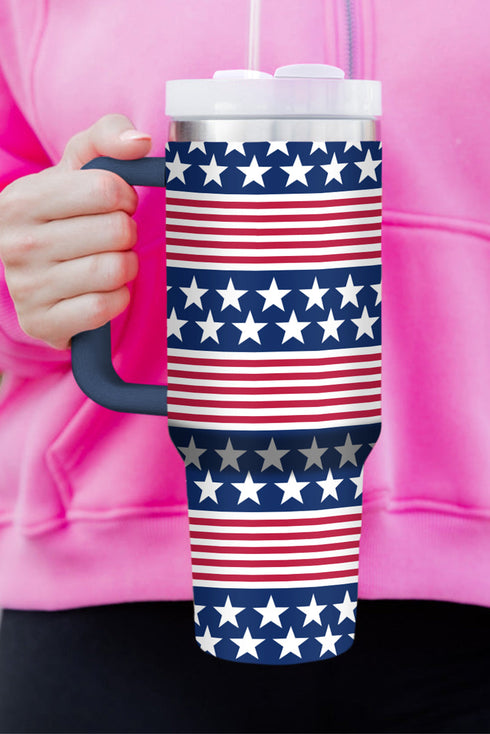 Star And Stripe Print Large Alloy Handled Tumbler