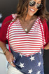 Star And Stripe Print Short Sleeve Drawstring Hooded T Shirt