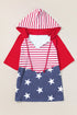 Star And Stripe Print Short Sleeve Drawstring Hooded T Shirt