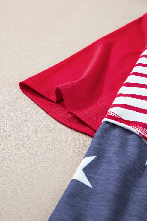 Star And Stripe Print Short Sleeve Drawstring Hooded T Shirt