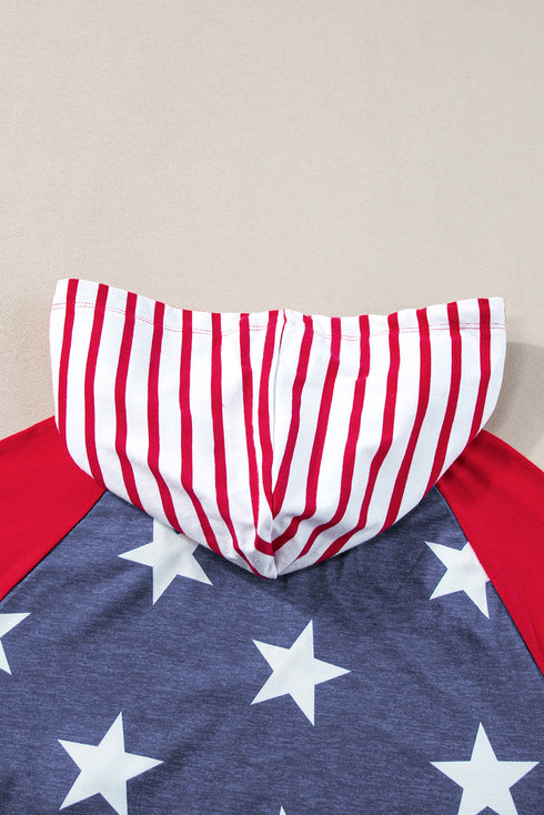 Star And Stripe Print Short Sleeve Drawstring Hooded T Shirt