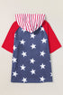 Star And Stripe Print Short Sleeve Drawstring Hooded T Shirt