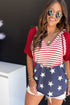 Star And Stripe Print Short Sleeve Drawstring Hooded T Shirt