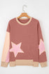 Star Applique Contrast Sleeve Crew Neck Pullover Sweatshirt
