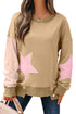 Star Applique Contrast Sleeve Crew Neck Pullover Sweatshirt
