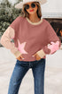 Star Applique Contrast Sleeve Crew Neck Pullover Sweatshirt