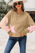 Star Applique Contrast Sleeve Crew Neck Pullover Sweatshirt
