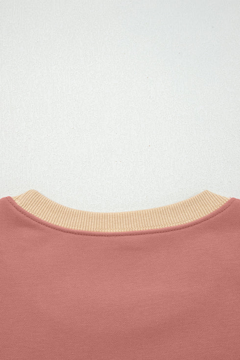Star Applique Contrast Sleeve Crew Neck Pullover Sweatshirt
