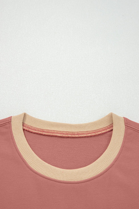 Star Applique Contrast Sleeve Crew Neck Pullover Sweatshirt