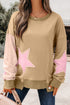 Star Applique Contrast Sleeve Crew Neck Pullover Sweatshirt