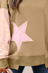 Star Applique Contrast Sleeve Crew Neck Pullover Sweatshirt