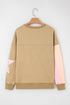 Star Applique Contrast Sleeve Crew Neck Pullover Sweatshirt