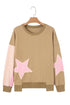 Star Applique Contrast Sleeve Crew Neck Pullover Sweatshirt