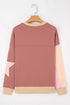 Star Applique Contrast Sleeve Crew Neck Pullover Sweatshirt