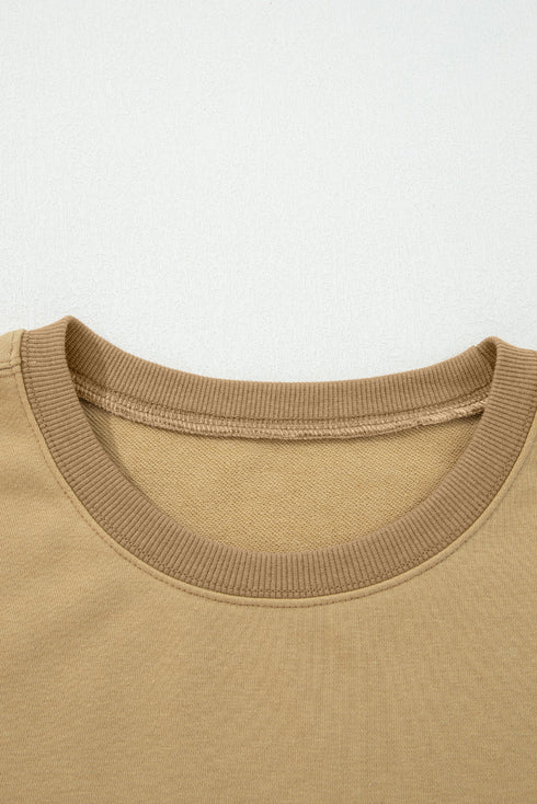 Star Applique Contrast Sleeve Crew Neck Pullover Sweatshirt