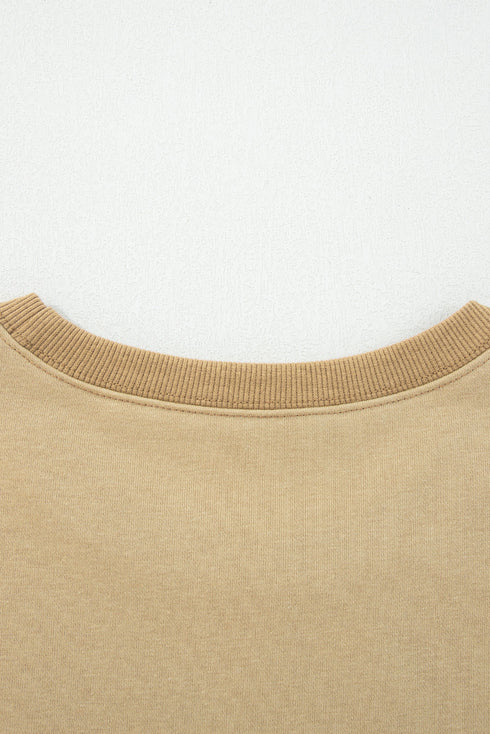 Star Applique Contrast Sleeve Crew Neck Pullover Sweatshirt