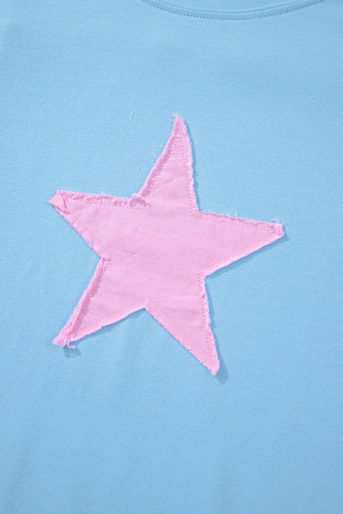 Star Applique Drop Shoulder Relaxed Fit Tee