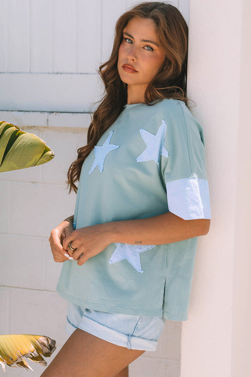 Star Applique Drop Shoulder Relaxed Fit Tee