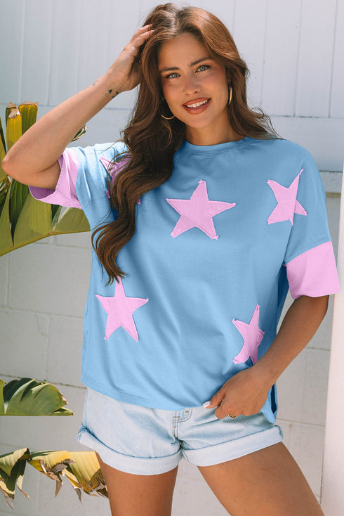Star Applique Drop Shoulder Relaxed Fit Tee