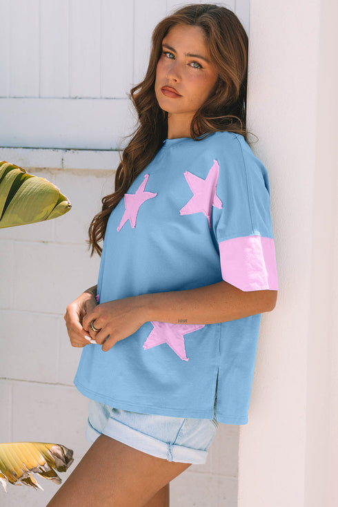 Star Applique Drop Shoulder Relaxed Fit Tee