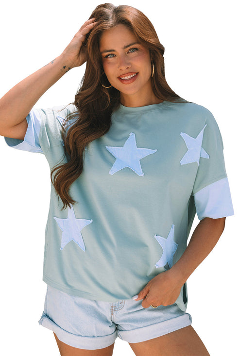 Star Applique Drop Shoulder Relaxed Fit Tee