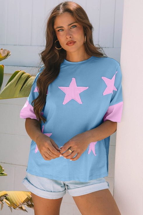 Star Applique Drop Shoulder Relaxed Fit Tee