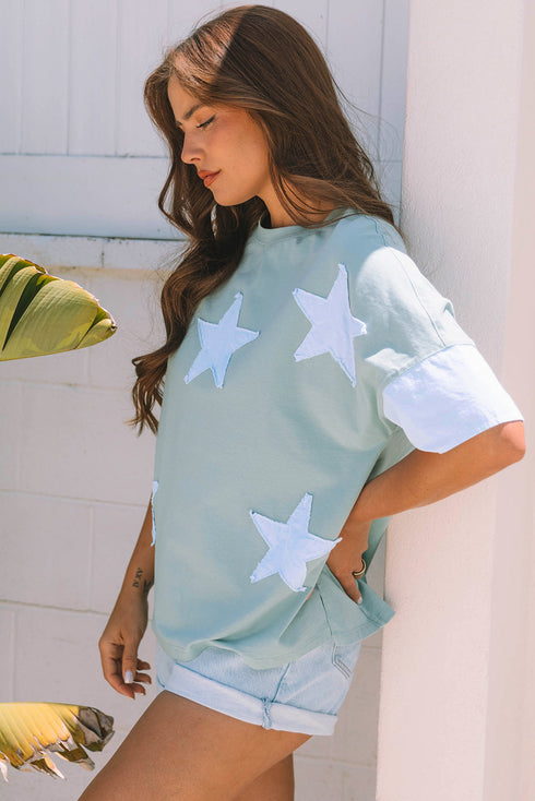Star Applique Drop Shoulder Relaxed Fit Tee