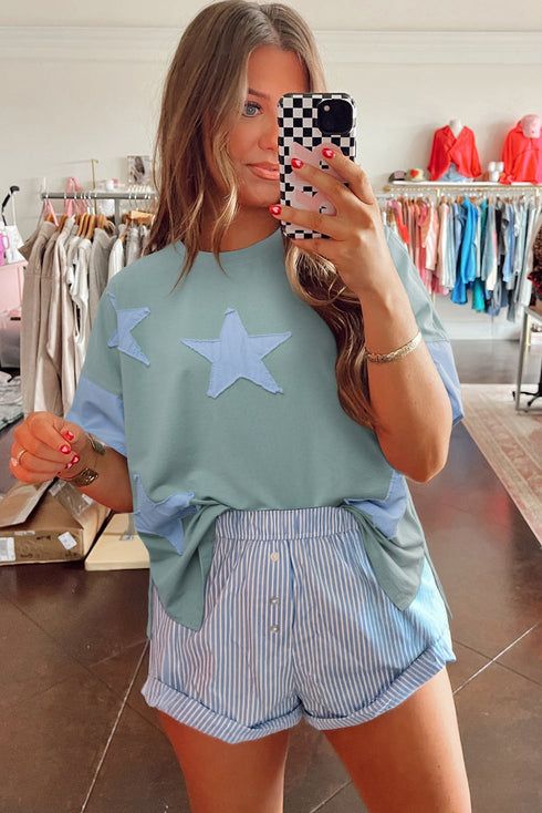 Star Applique Drop Shoulder Relaxed Fit Tee