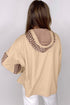Star Applique Floral Print Sleeve Raw Edge Hoodie