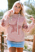 Star Applique Floral Print Sleeve Raw Edge Hoodie