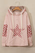 Star Applique Floral Print Sleeve Raw Edge Hoodie