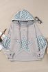 Star Applique Floral Print Sleeve Raw Edge Hoodie