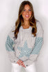Star Applique Floral Print Sleeve Raw Edge Hoodie
