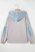 Star Applique Floral Print Sleeve Raw Edge Hoodie